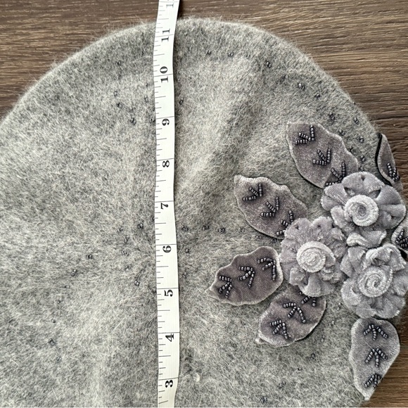 C.C Exclusives Gray Angora Wool Beret Floral Beaded Detail - Picture 7 of 8